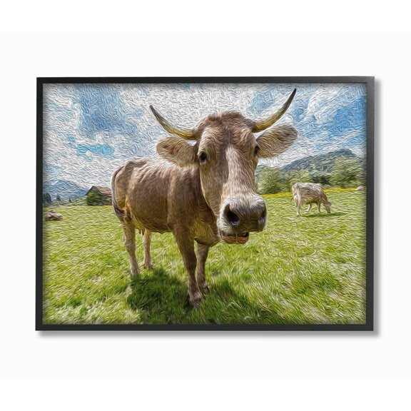 The Stupell Home Decor Fish-eye Swirled Look Cows in a Pasture Painting Framed Texturized Art