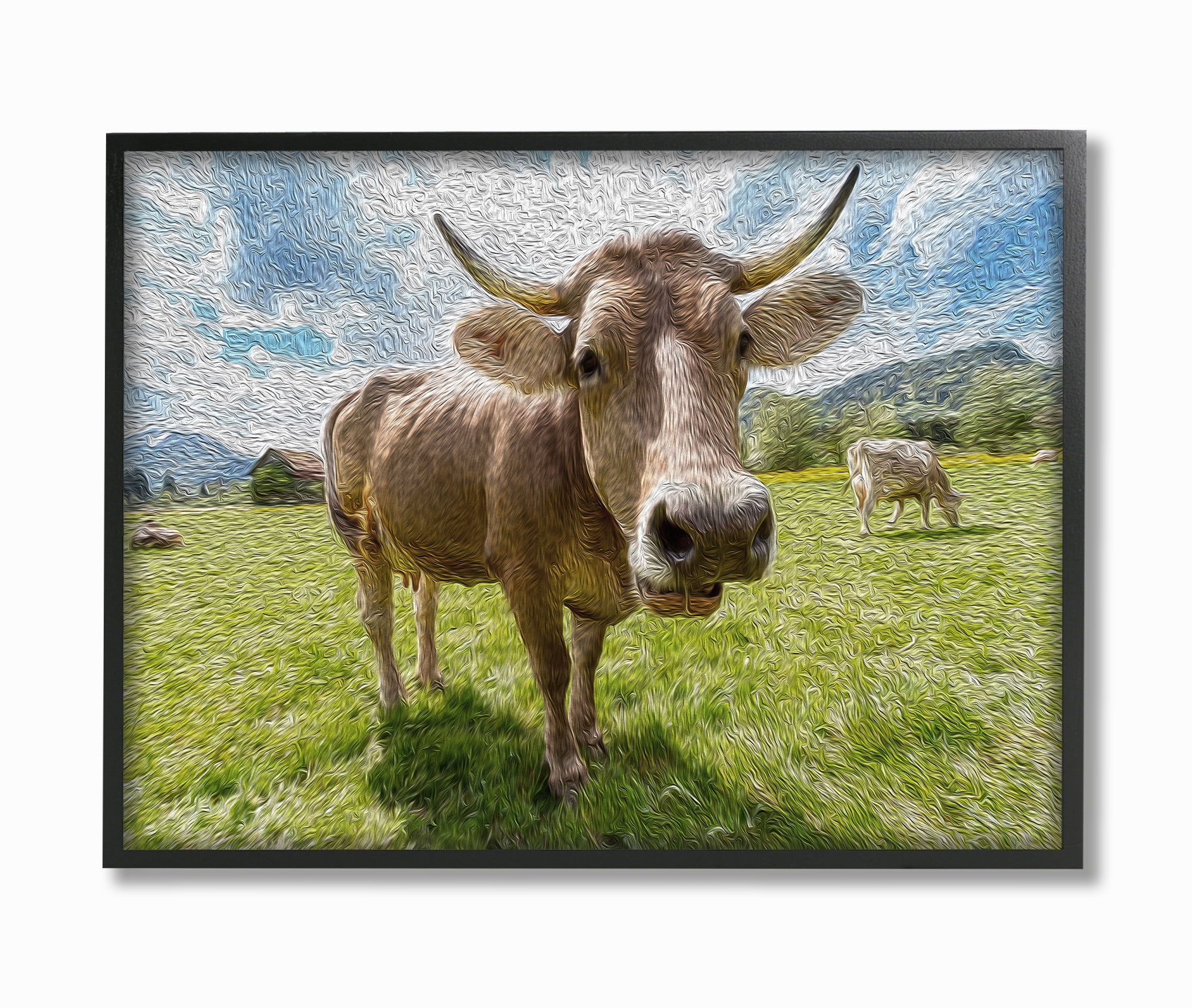 The Stupell Home Decor Fish-eye Swirled Look Cows in a Pasture Painting Framed Texturized Art