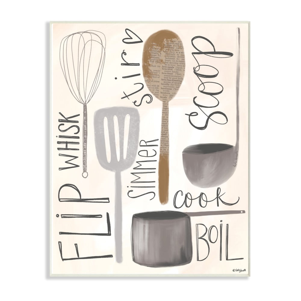 The Stupell Home Decor Flip Whisk Simmer and Stir Kitchen Spoons and Utensils