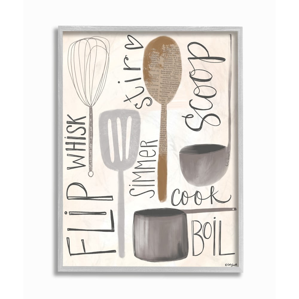 The Stupell Home Decor Flip Whisk Simmer and Stir Kitchen Spoons and Utensils