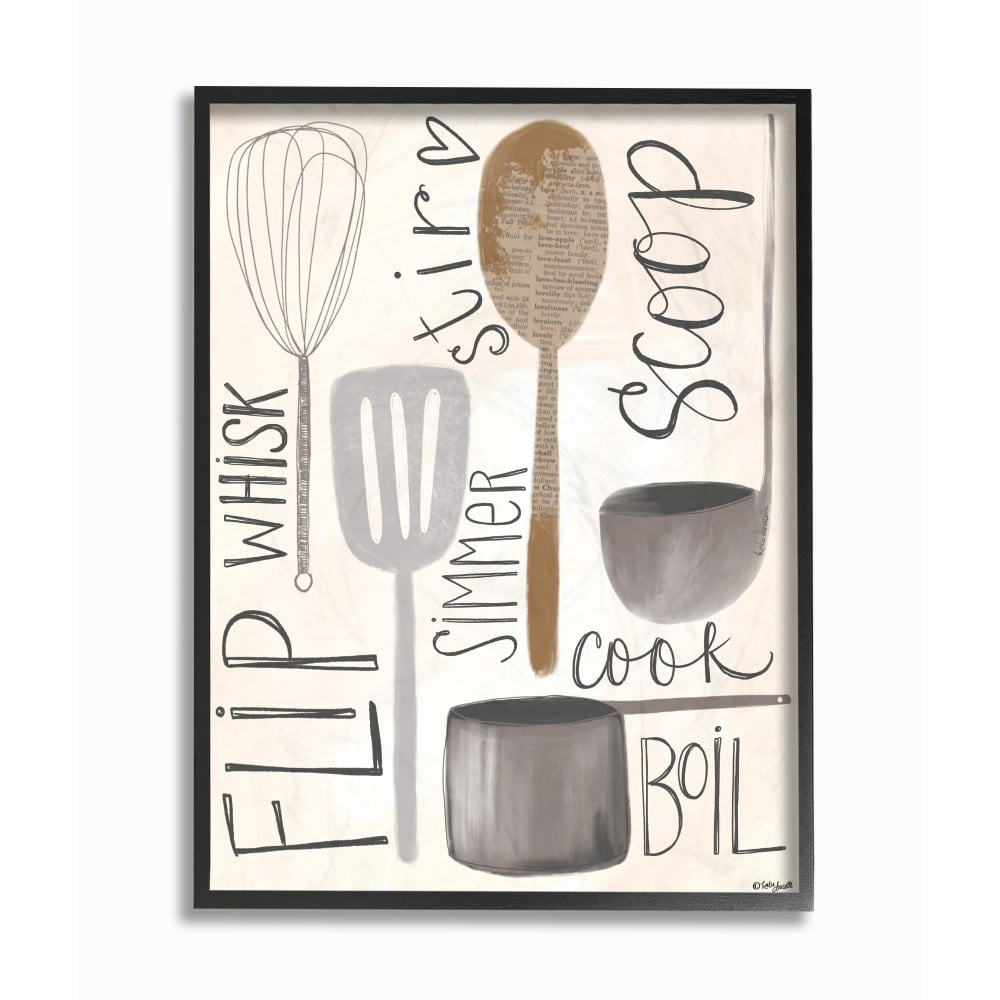 The Stupell Home Decor Flip Whisk Simmer and Stir Kitchen Spoons and Utensils