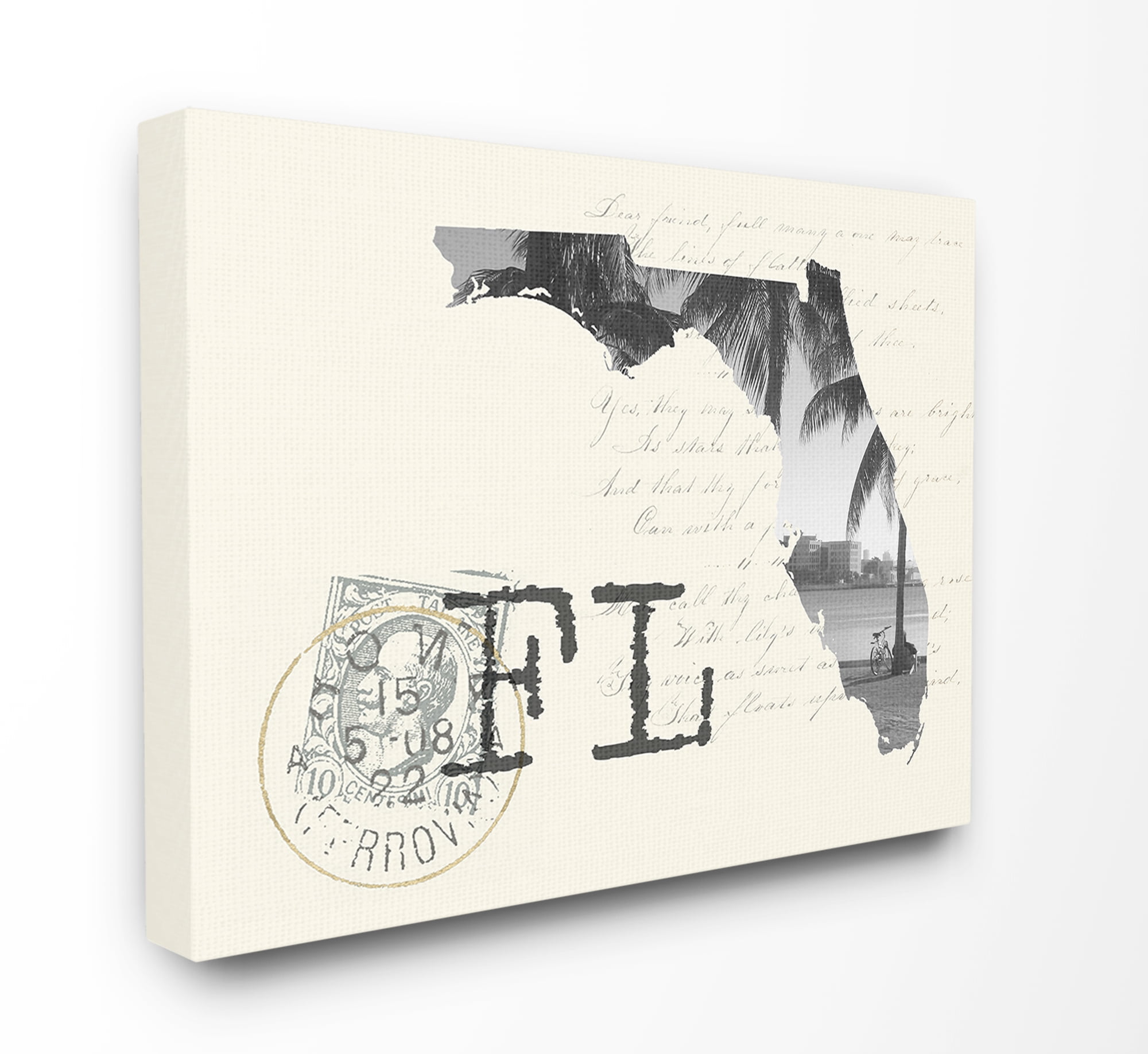 The Stupell Home Decor Florida Black and White Photograph on Cream Paper Postcard Canvas Wall Art