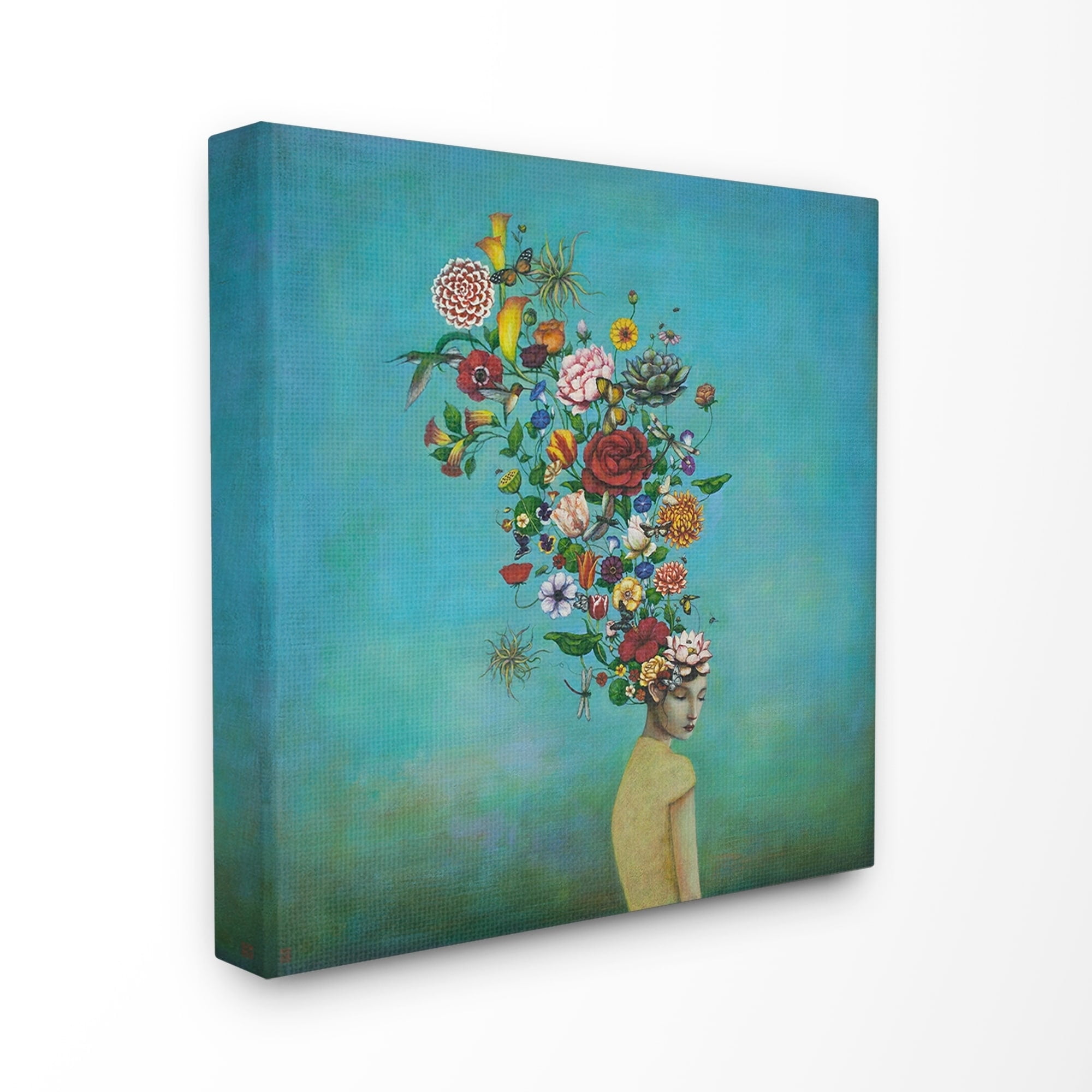 The Stupell Home Decor Flowers on Her Mind Bright Blue Floral Painting Canvas Wall Art