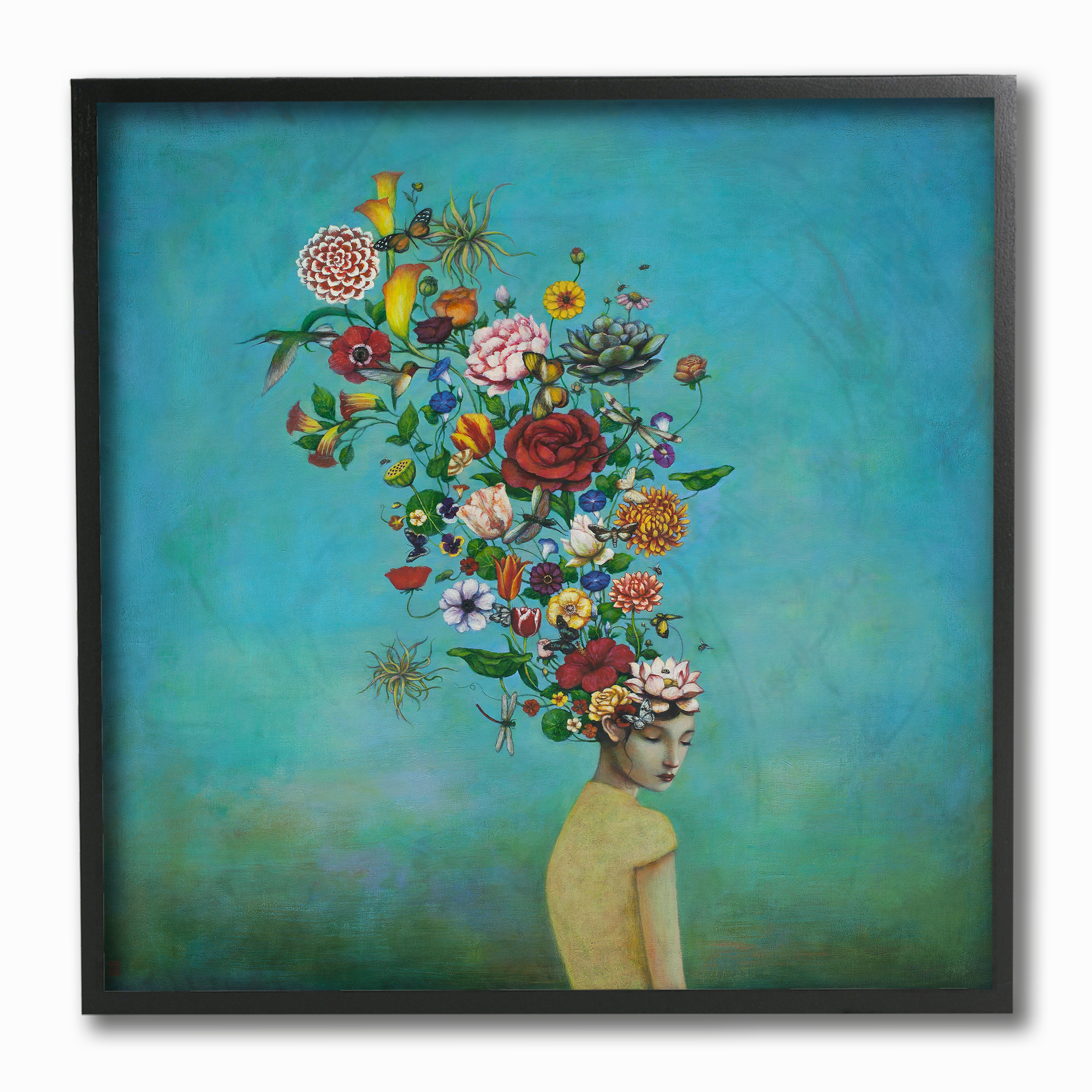 The Stupell Home Decor Flowers on Her Mind Bright Blue Floral Painting Framed Texturized Art