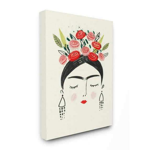 The Stupell Home Decor Frida's Dreams Bright Black Red and Pink Floral Illustration Canvas Wall Art