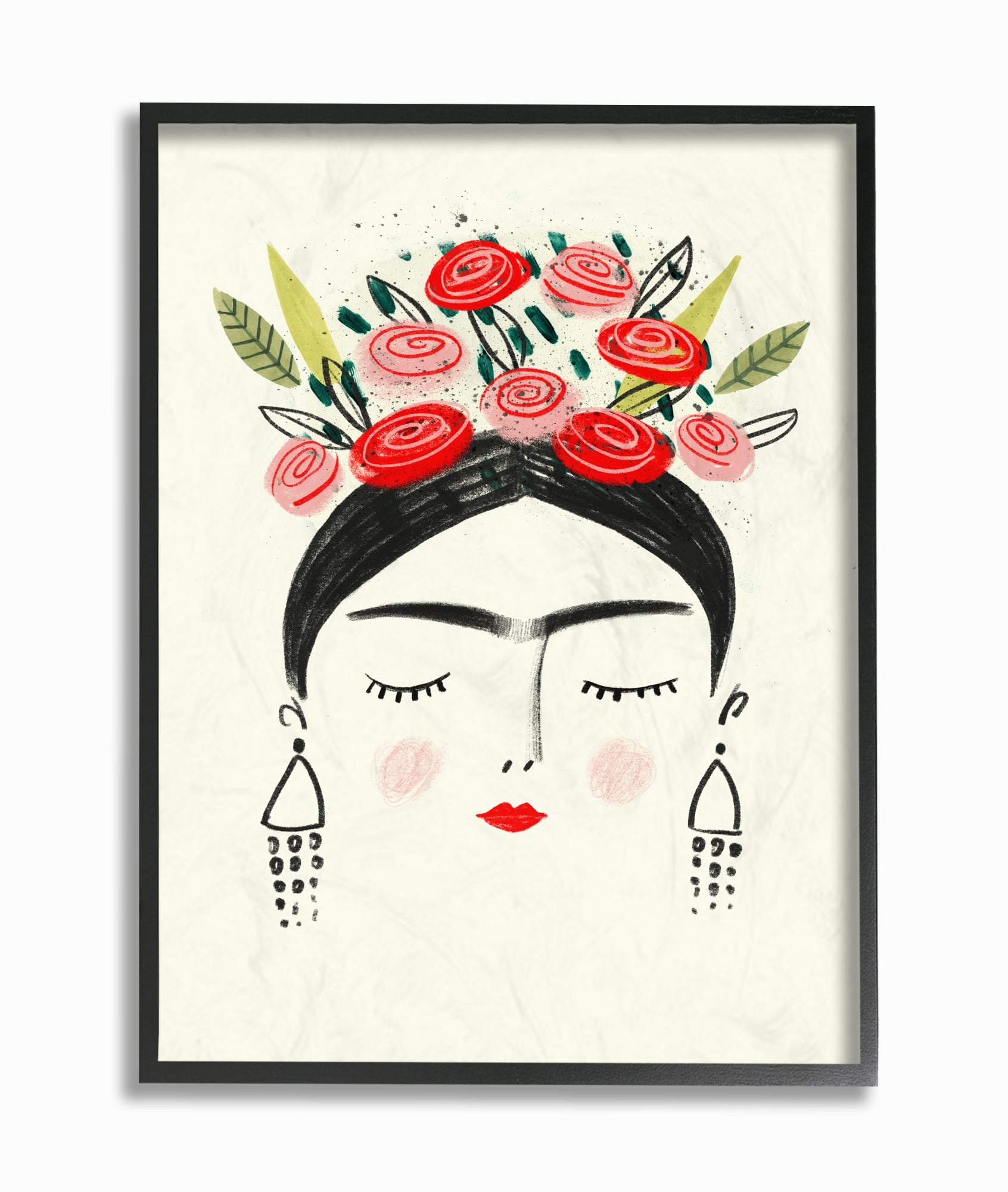 The Stupell Home Decor Frida's Dreams Bright Black Red and Pink Floral Illustration Framed Texturized Art