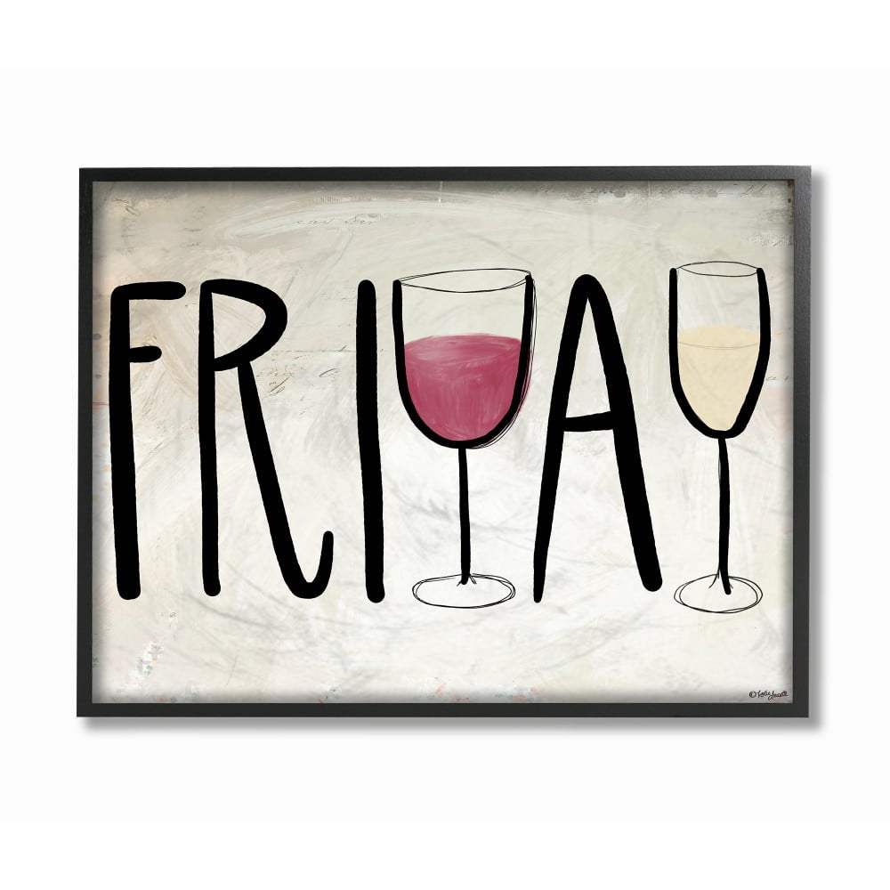The Stupell Home Decor Friday Red and White Wine Glasses Weekend Typography