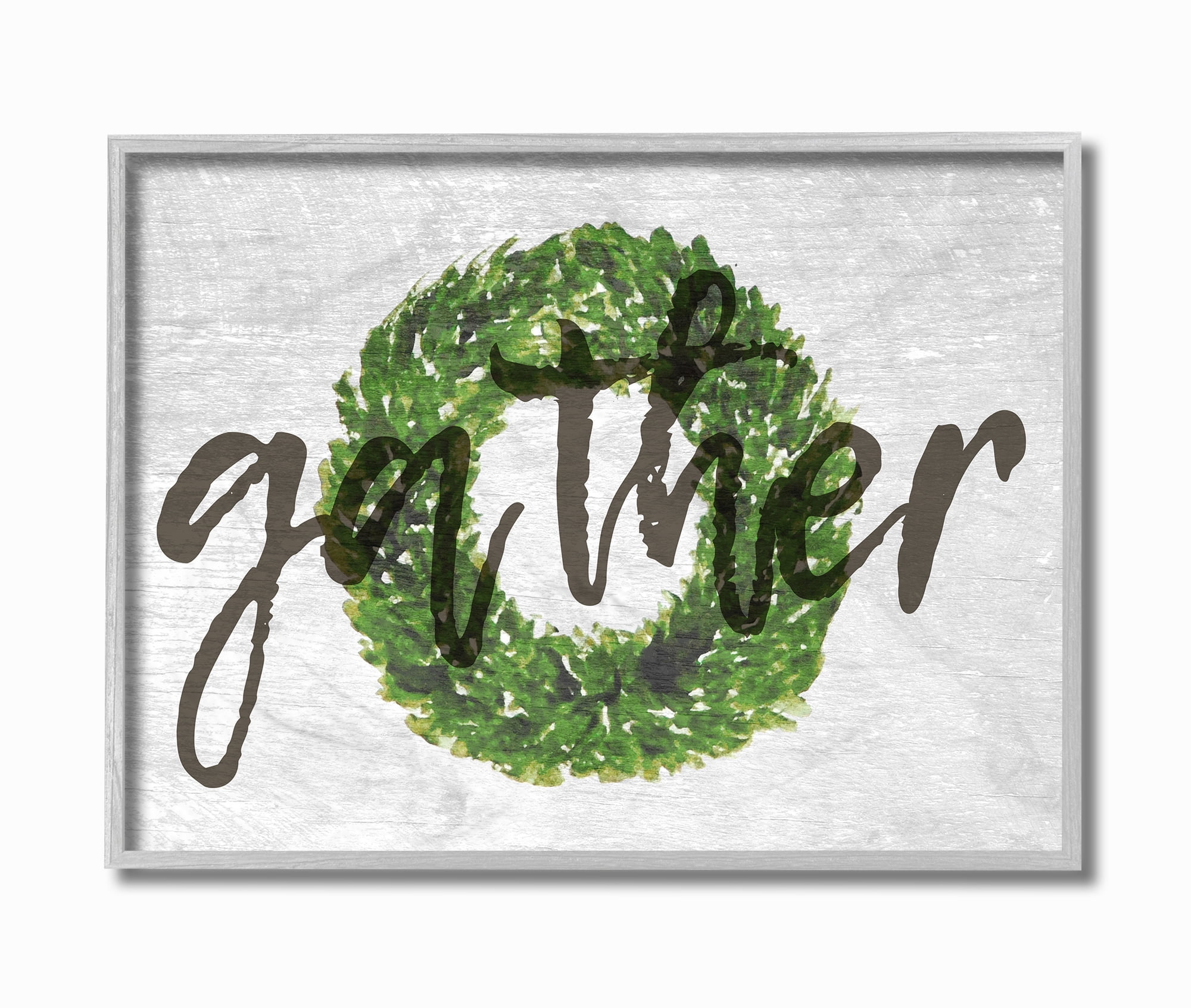 The Stupell Home Decor Gather Boxwood Wreath Typography Gray Framed Texturized Art