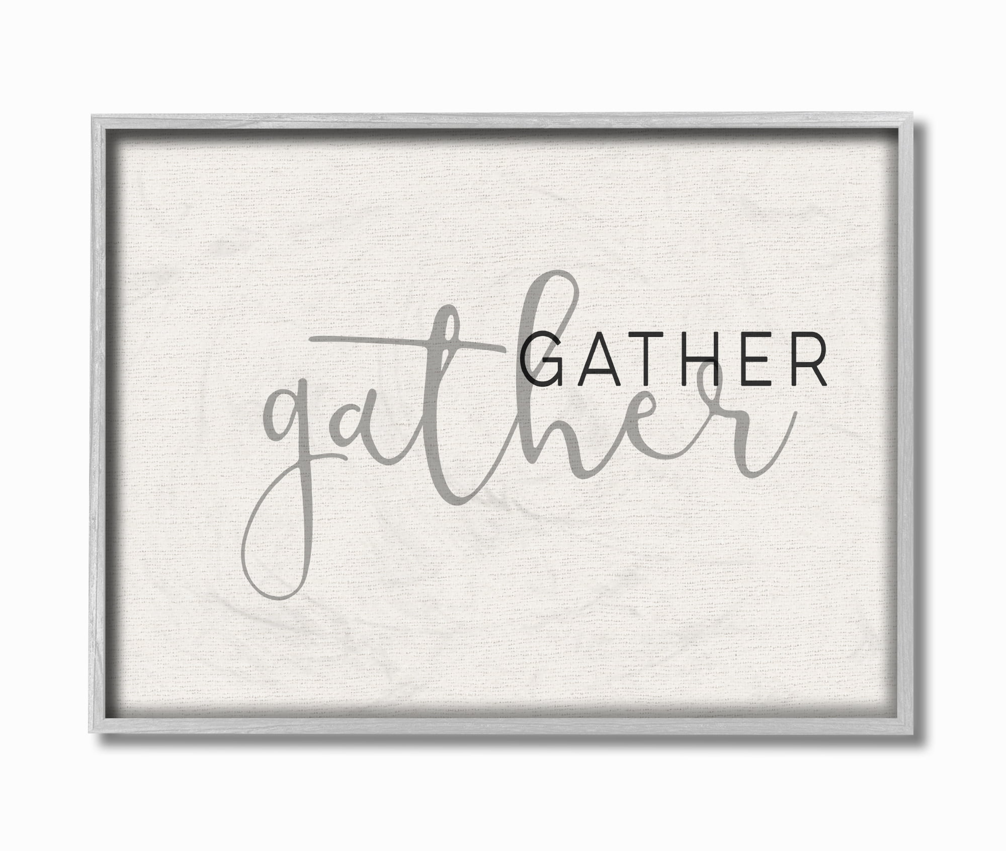 The Stupell Home Decor Gather Typography Gray Framed Texturized Art