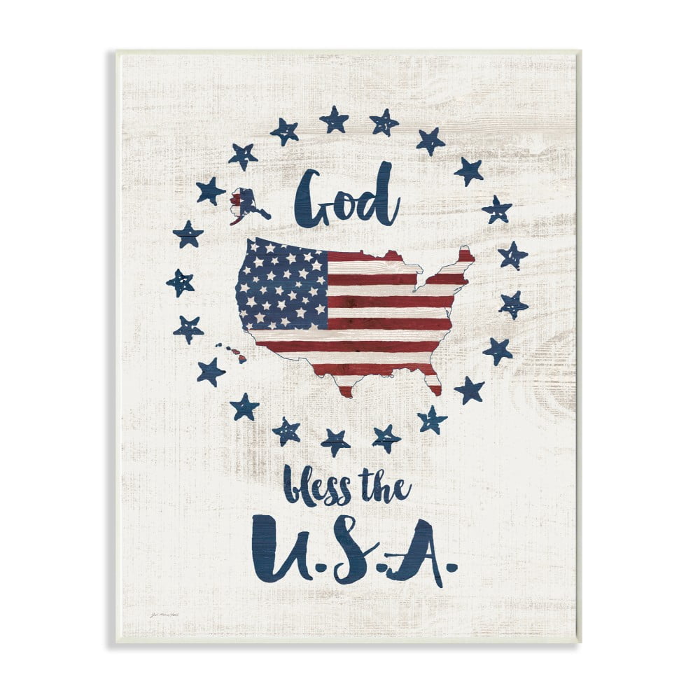The Stupell Home Decor God Bless Stars and Stripes Americana Rustic Wood Look Sign