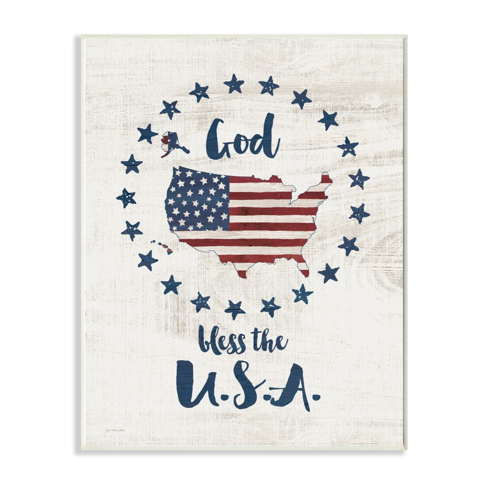 The Stupell Home Decor God Bless Stars and Stripes Americana Rustic Wood Look Sign