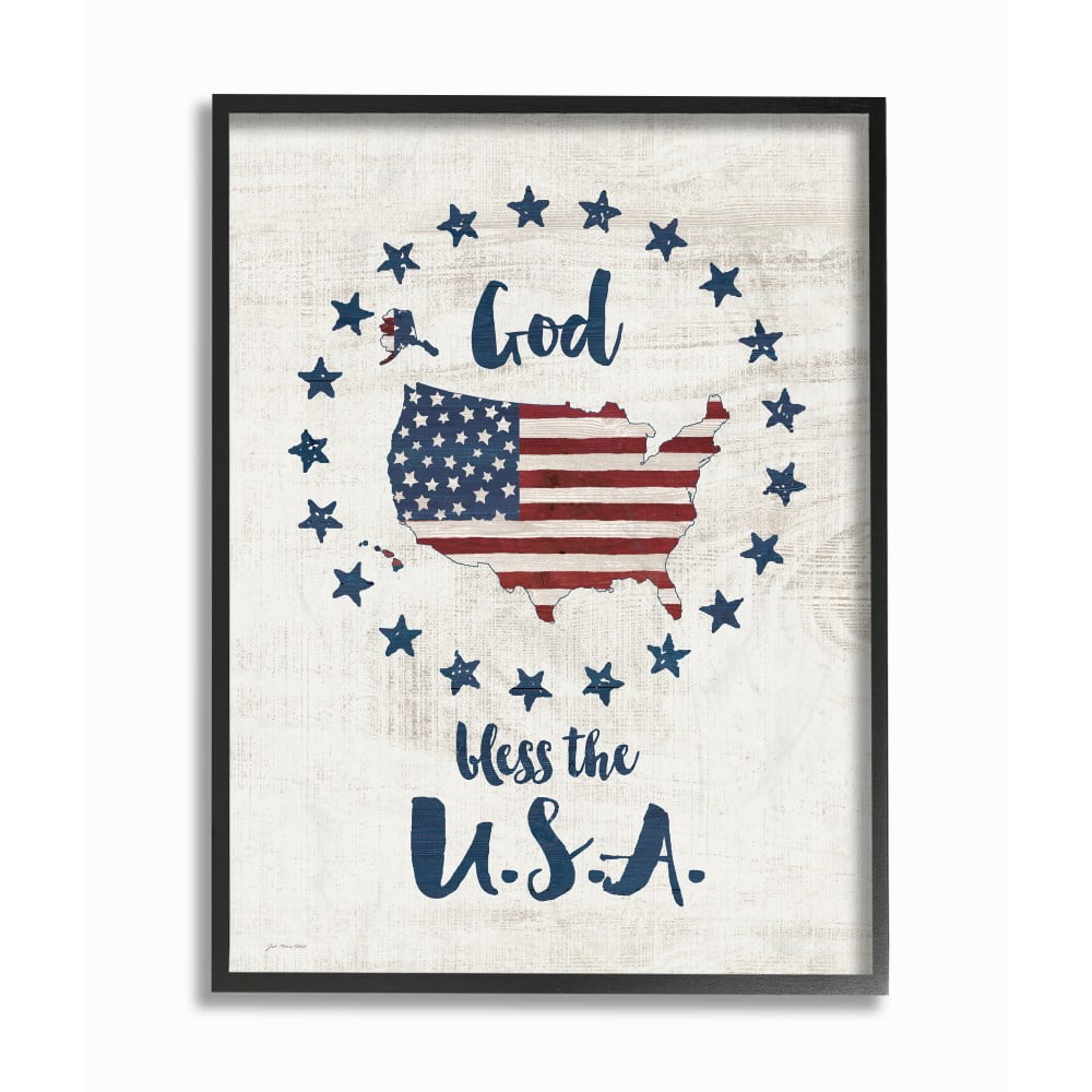 The Stupell Home Decor God Bless Stars and Stripes Americana Rustic Wood Look Sign