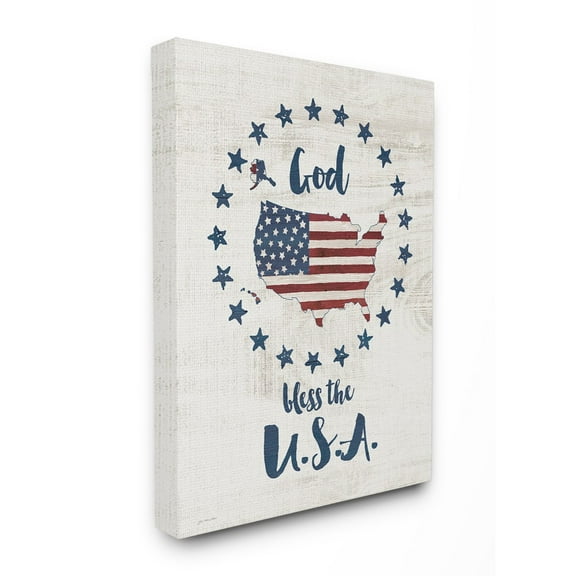 The Stupell Home Decor God Bless Stars and Stripes Americana Rustic Wood Look Sign