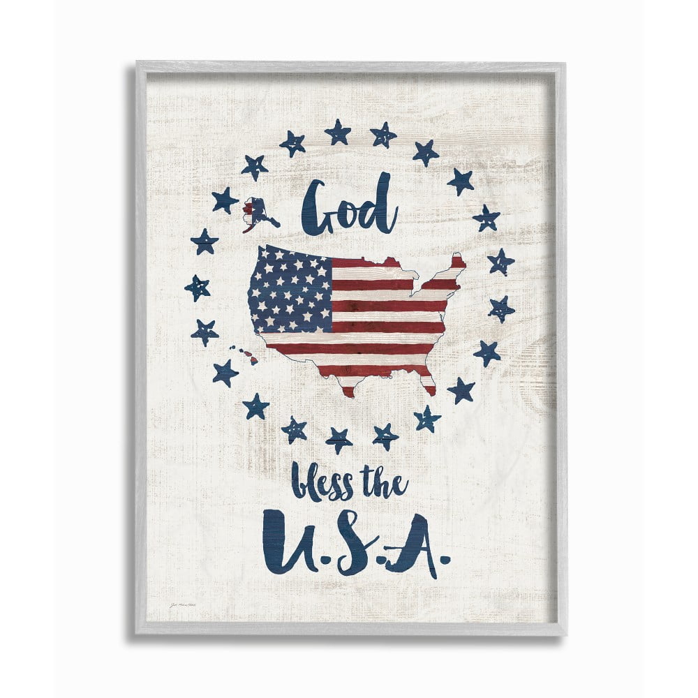 The Stupell Home Decor God Bless Stars and Stripes Americana Rustic Wood Look Sign
