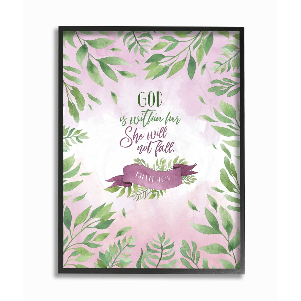 The Stupell Home Decor God Is Within Her Pink and Green Leaves Watercolor