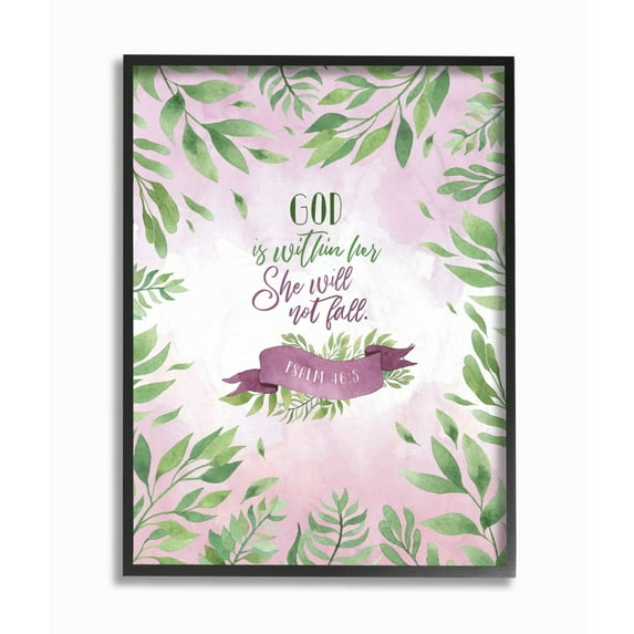 The Stupell Home Decor God Is Within Her Pink and Green Leaves Watercolor