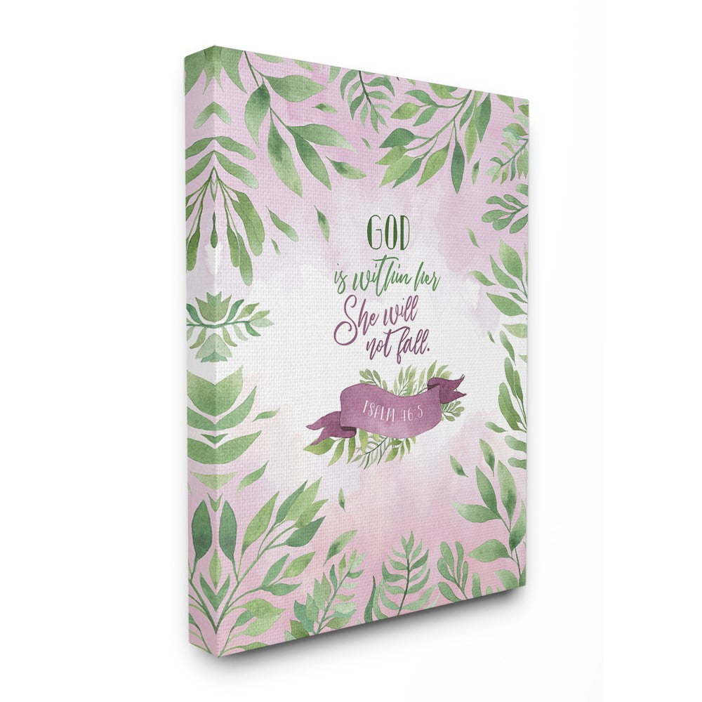 The Stupell Home Decor God Is Within Her Pink and Green Leaves Watercolor