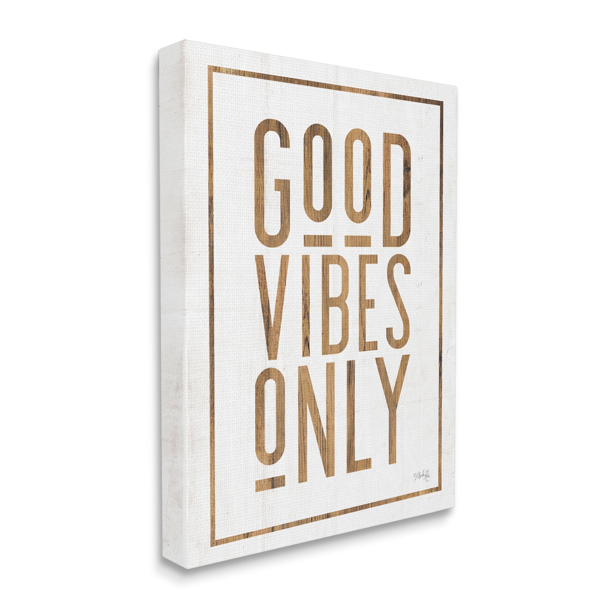 The Stupell Home Decor Good Vibes Only Rustic White and Exposed Wood Look Sign