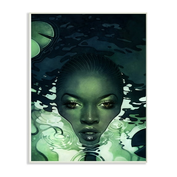 Stupell Green Woman in Dark Waters with Monster Leaf Wall Plaque Art, 10 x 15, Proudly A 13 x 19