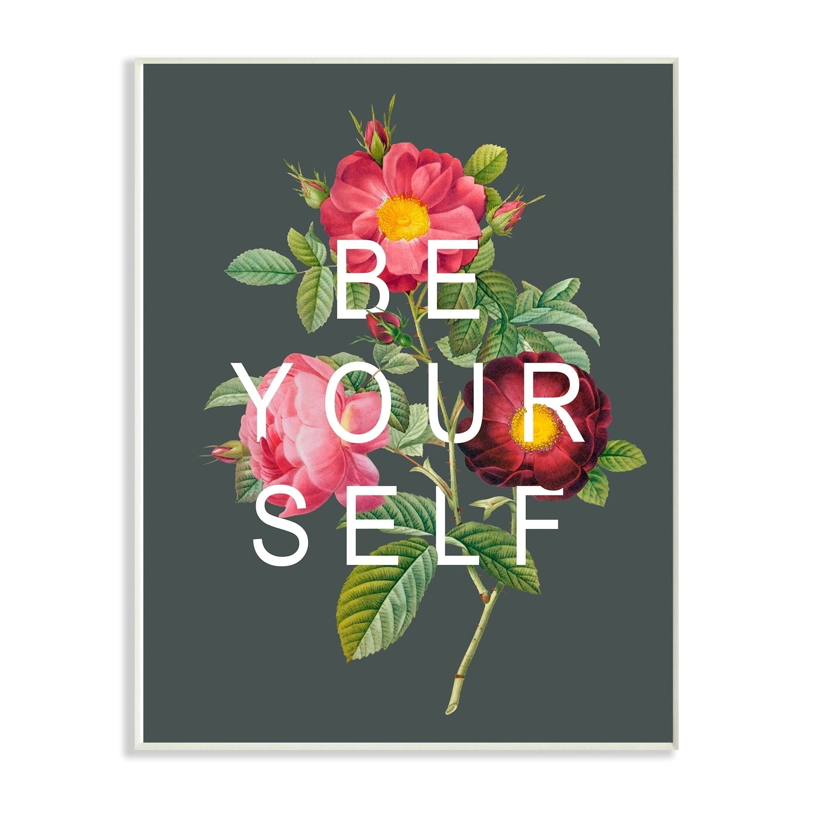 The Stupell Home Decor Grey Be Your Self Typography Over Floral Wall Plaque Art