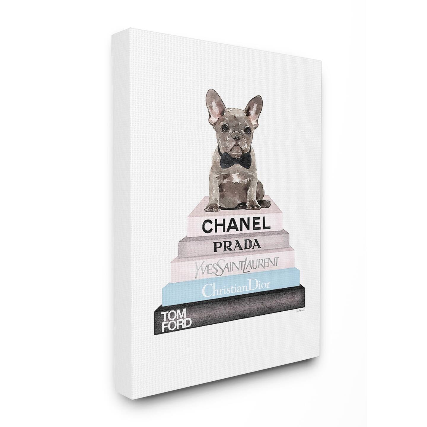 Gray Frenchie Puppy on Fashion Bookstack Canvas Wall Art, 16 x 20