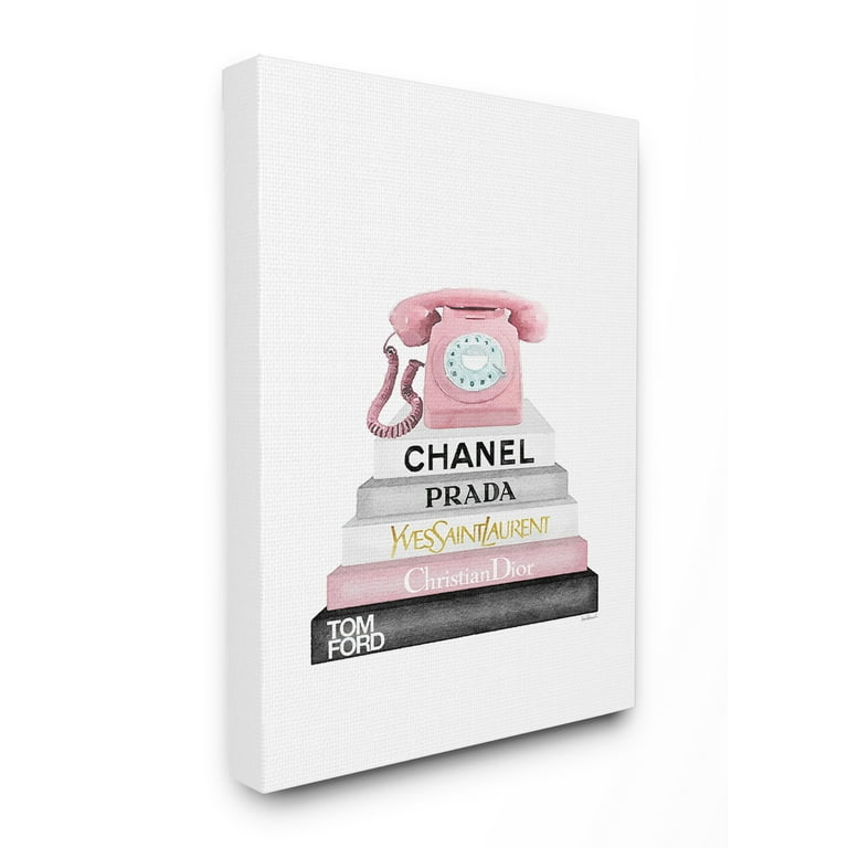 The Stupell Home Decor Grey Pink and Black Fashion Bookstack with Pink Phone Canvas Wall Art, Size: 16 x 20