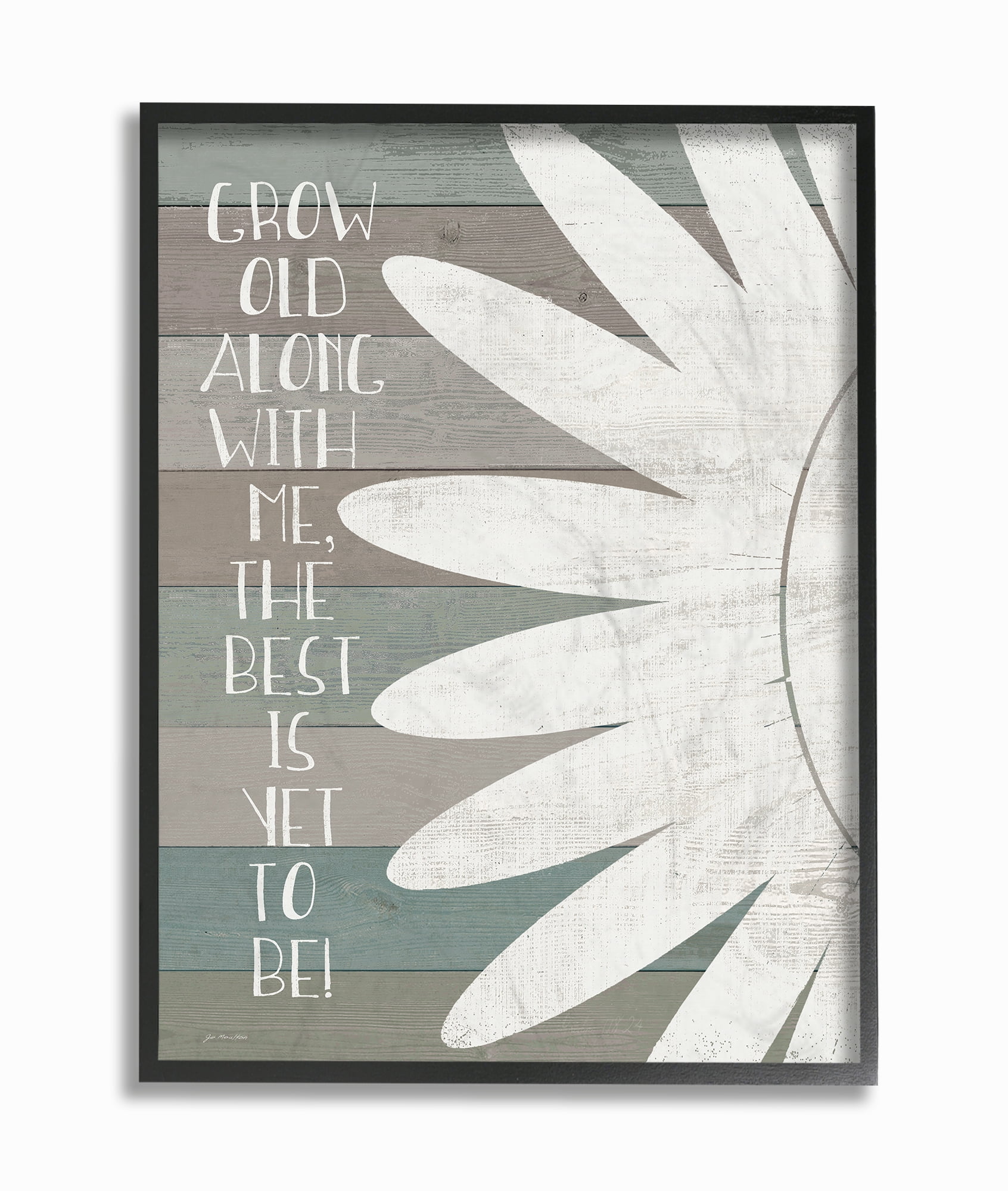 The Stupell Home Decor Grow Old Along With Me Blue and Grey Typography with Sunflower Framed Texturized Art