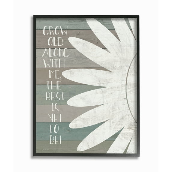 The Stupell Home Decor Grow Old Along With Me Blue and Grey Typography with Sunflower Framed Texturized Art
