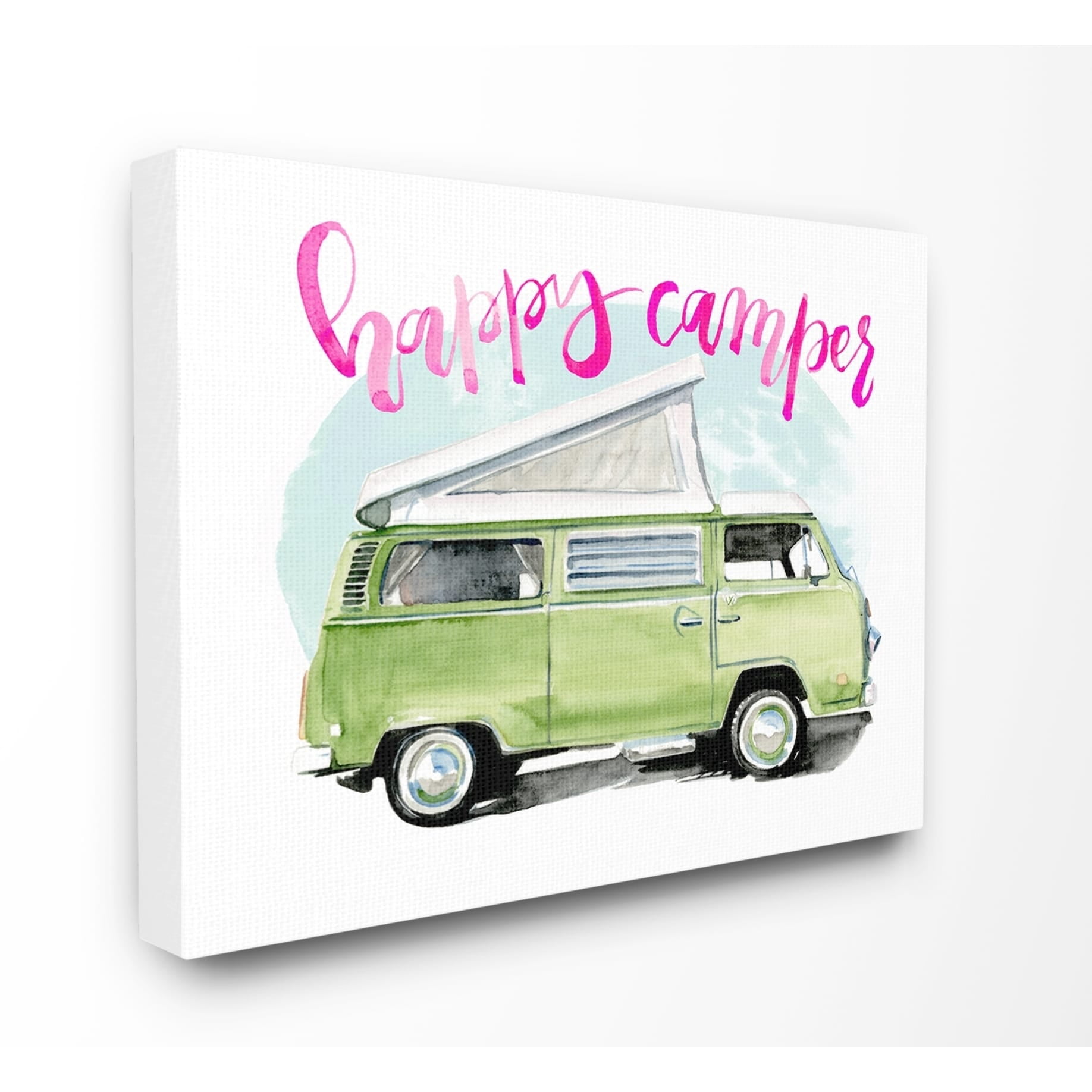 The Stupell Home Decor Happy Camper Lime Green Camper Watercolor Canvas Wall Art