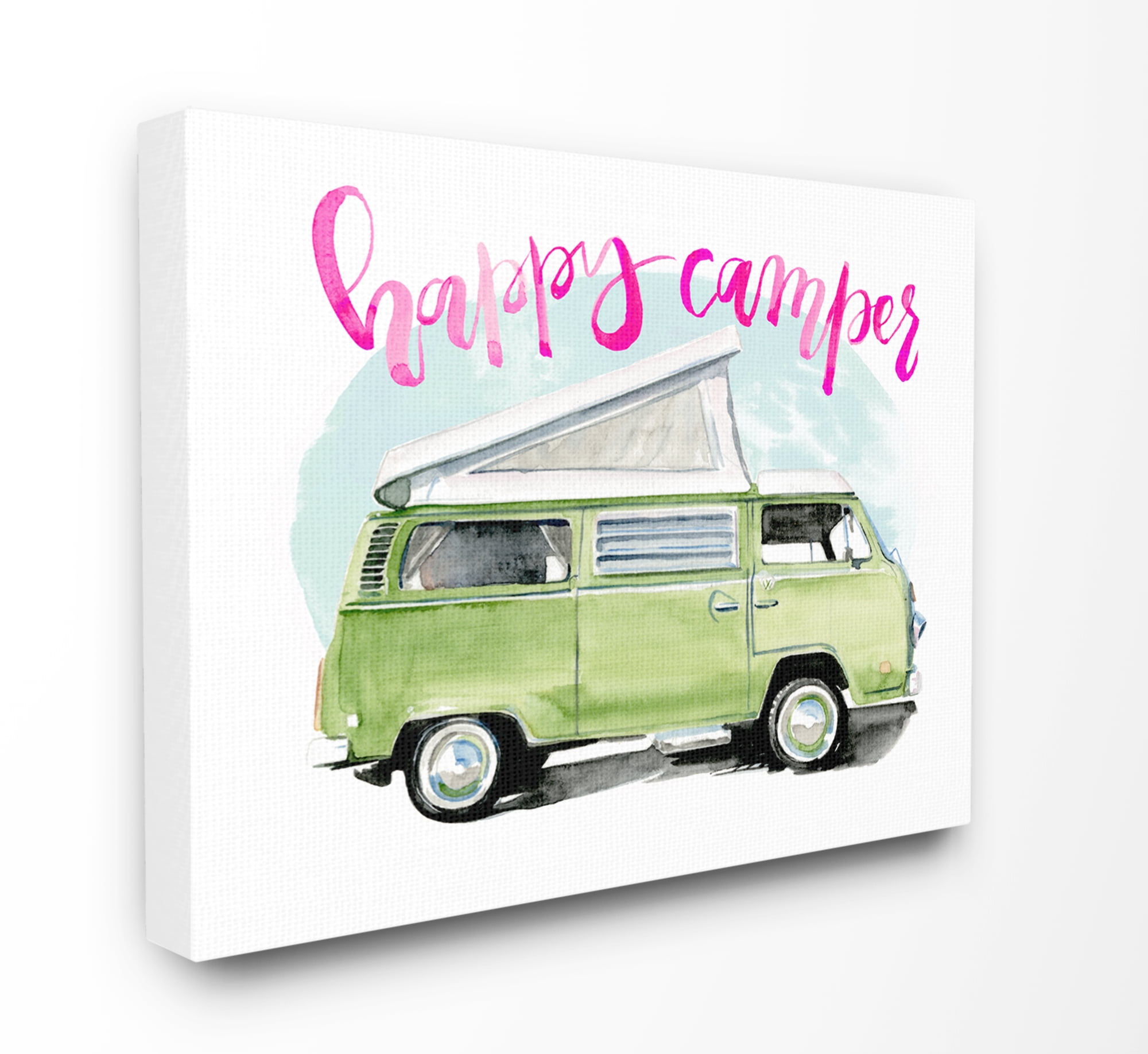 The Stupell Home Decor Happy Camper Lime Green Camper Watercolor Canvas Wall Art