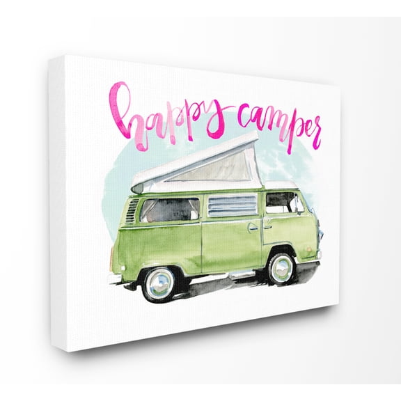 The Stupell Home Decor Happy Camper Lime Green Camper Watercolor Canvas Wall Art