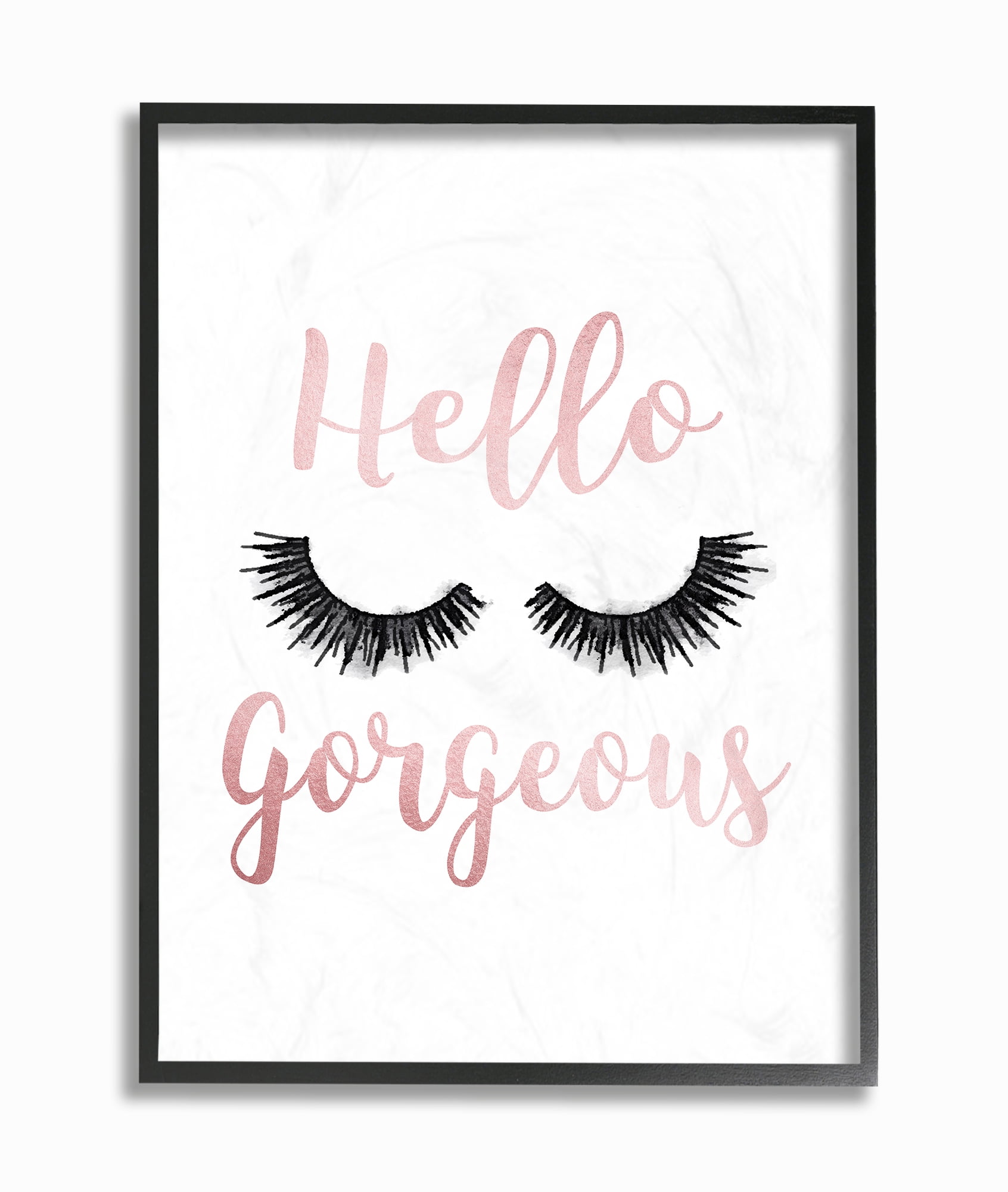 The Stupell Home Decor Hello Gorgeous Black Eyelashes Typography Framed Texturized Art