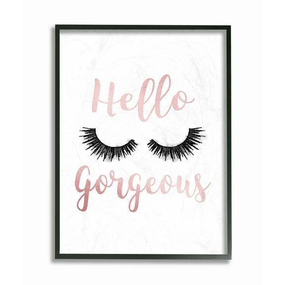 The Stupell Home Decor Hello Gorgeous Black Eyelashes Typography Framed Texturized Art
