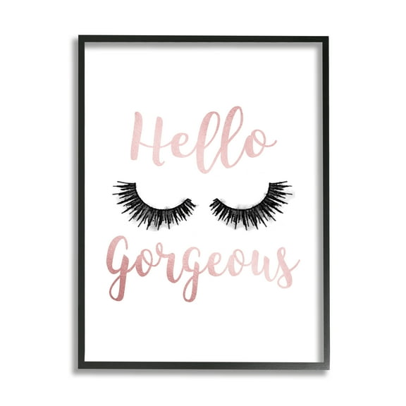 The Stupell Home Decor Hello Gorgeous Black Eyelashes Typography Framed Texturized Art