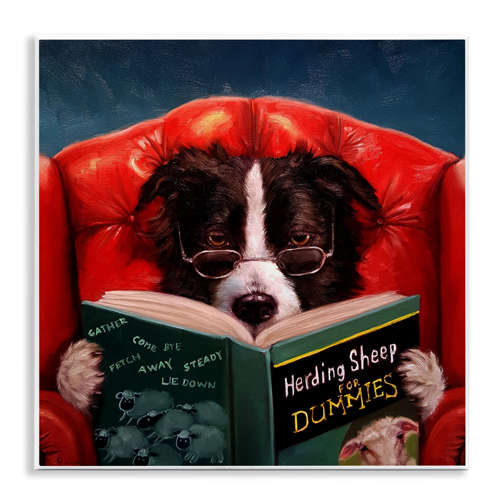 The Stupell Home Decor Herding Sheep Dog Reading for Dummies Funny Wall Plaque Art Design By Lucia Heffernan