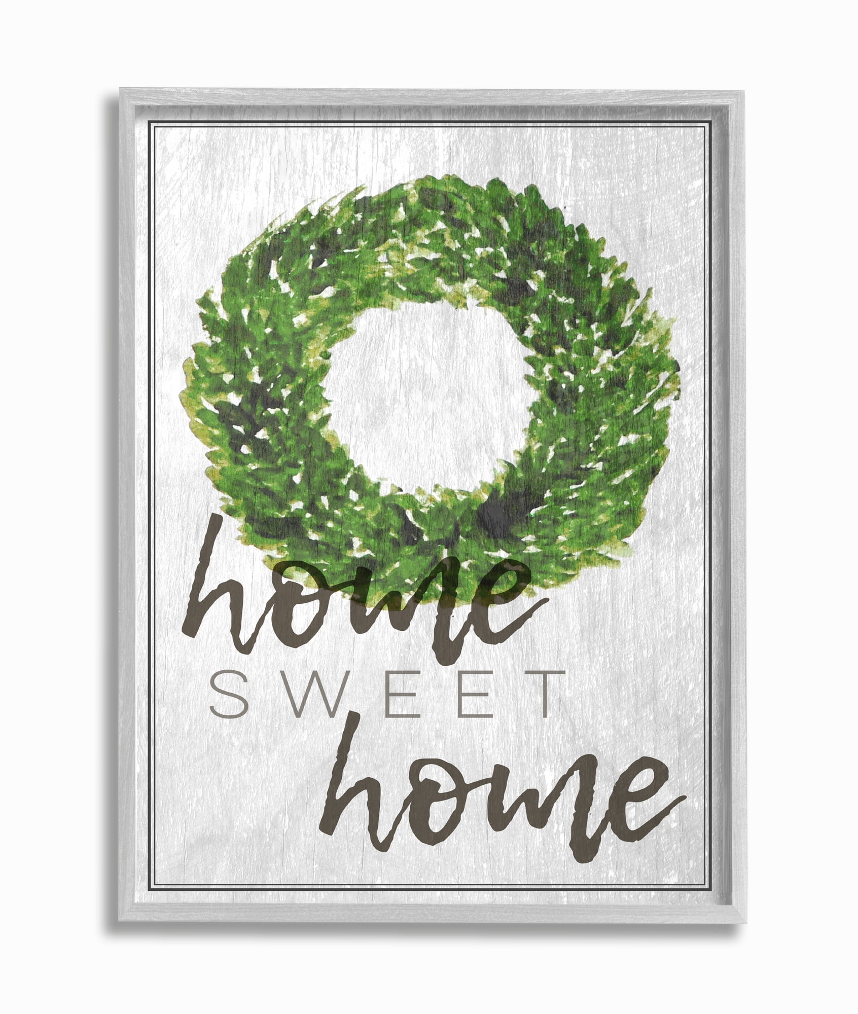 The Stupell Home Decor Home Sweet Home Foliage Wreath Gray Framed Texturized Art