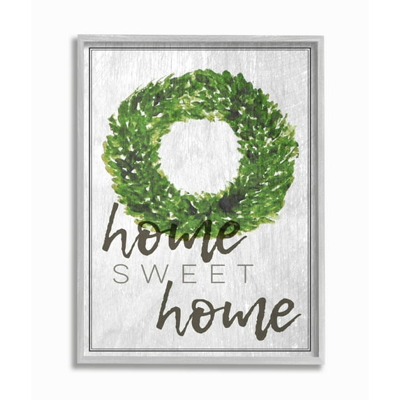 The Stupell Home Decor Home Sweet Home Foliage Wreath Gray Framed Texturized Art