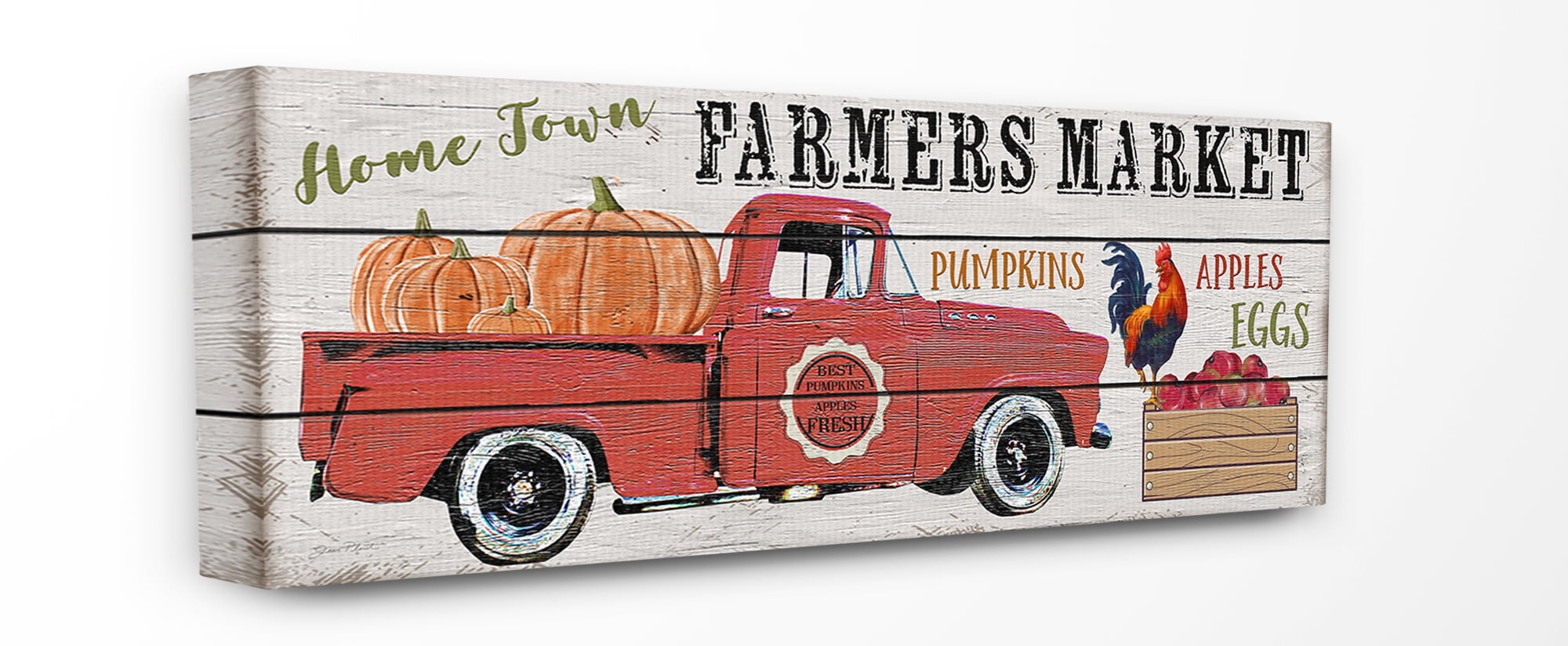 The Stupell Home Decor Home Town Farmers Market Red Pickup Truck with Pumpkins Canvas Wall Art, 10 x 24