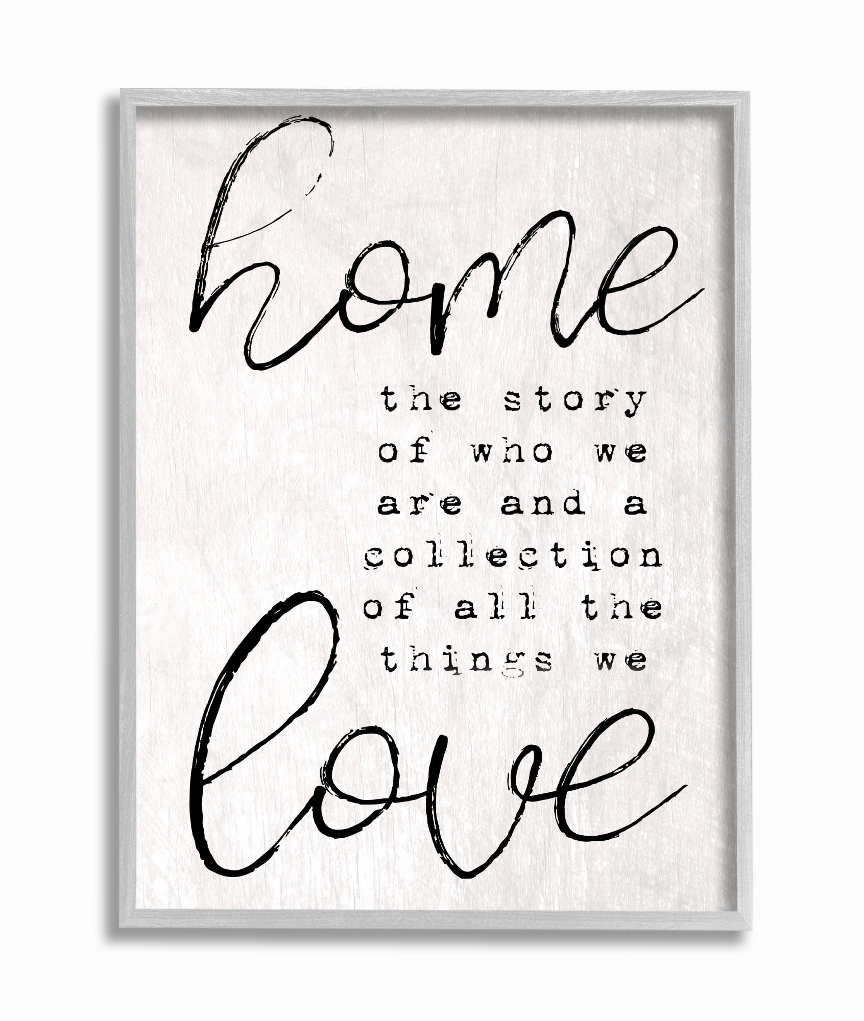 The Stupell Home Decor Home and Love - Story of Who We Are Gray Framed Texturized Art