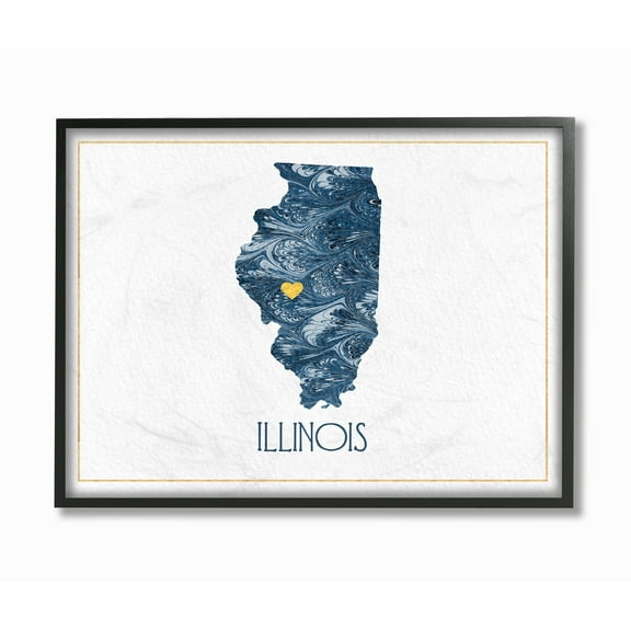 The Stupell Home Decor Illinois Minimal Blue Marbled Paper Silhouette Framed Texturized Art