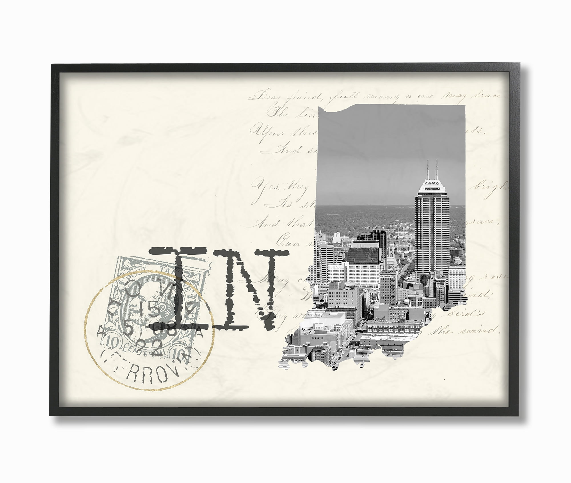 The Stupell Home Decor Indiana Black and White Photograph on Cream Paper Postcard Framed Texturized Art