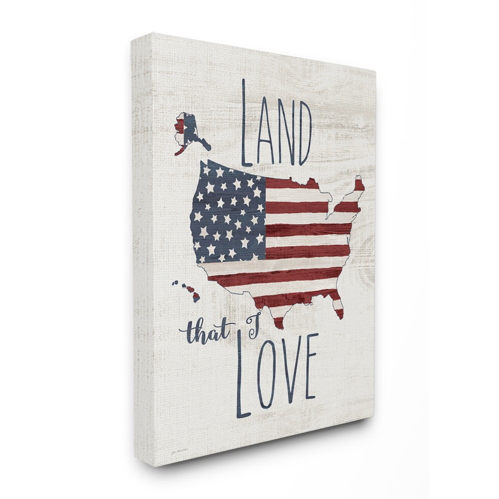 The Stupell Home Decor Land That I Love Stars and Stripes Americana Rustic Wood Look Sign
