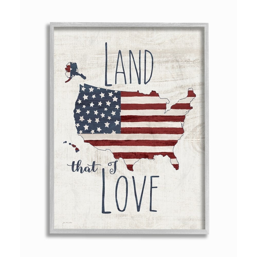 The Stupell Home Decor Land That I Love Stars and Stripes Americana Rustic Wood Look Sign