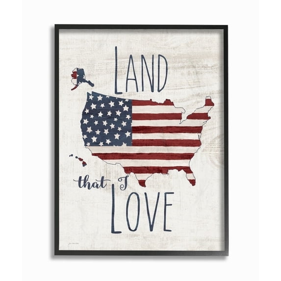 The Stupell Home Decor Land That I Love Stars and Stripes Americana Rustic Wood Look Sign