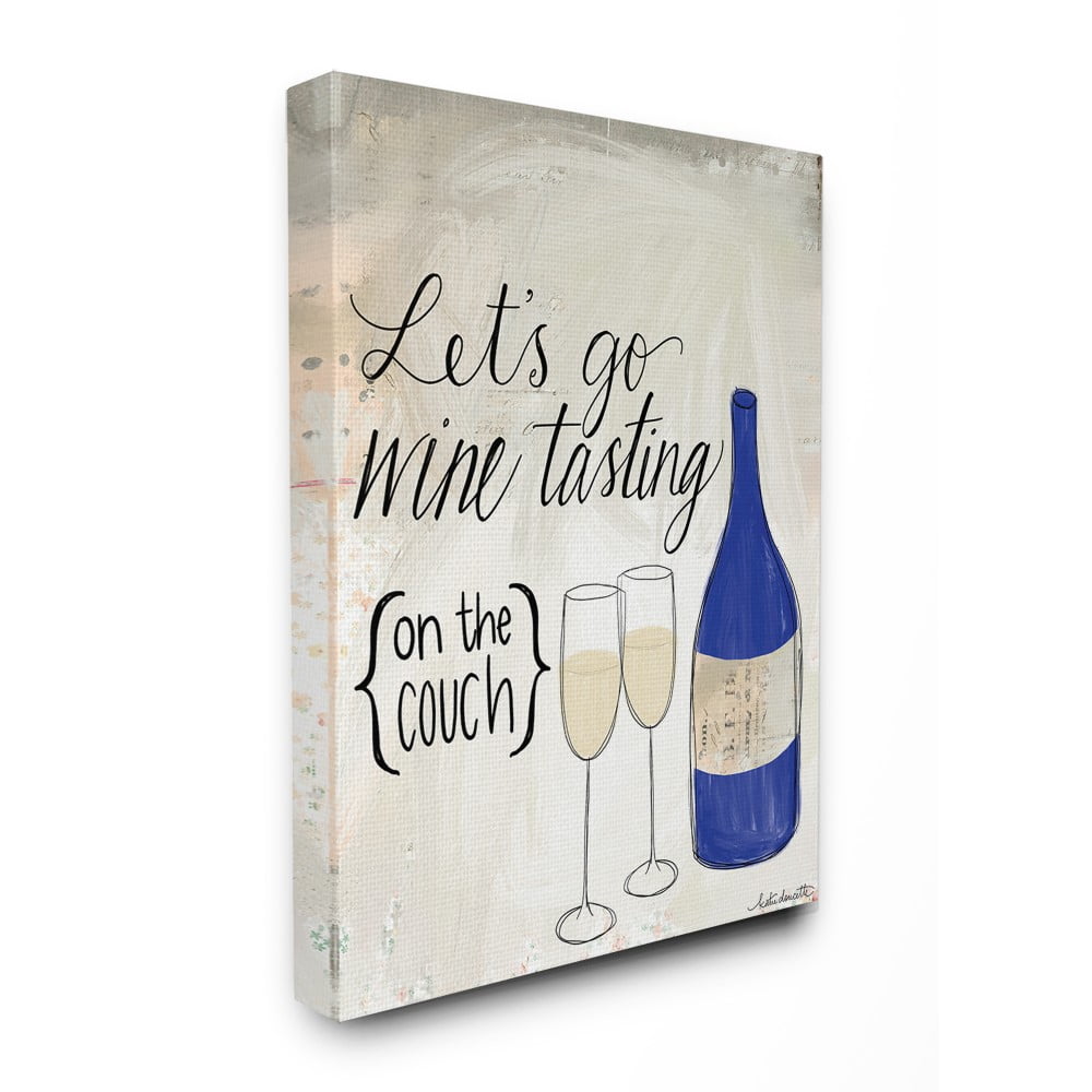 The Stupell Home Decor Let's Go Wine Tasting On The Couch Blue Bottle Doodle