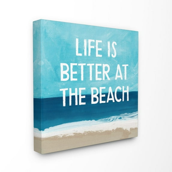 The Stupell Home Decor Life is Better at the Beach White Typography on Deep Blue Textural Painting