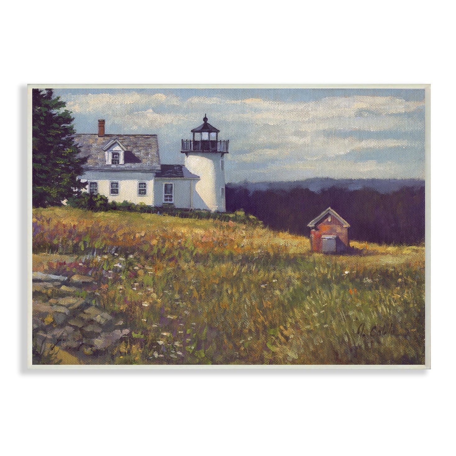 The Stupell Home Decor Lighthouse Scene Overlooking the Forest Wall Plaque Art