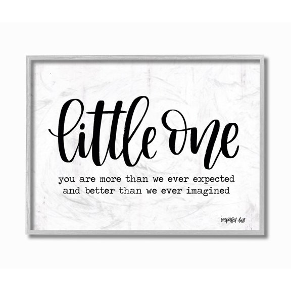 The Stupell Home Decor Little One Black and White Script Typography with Wood Look