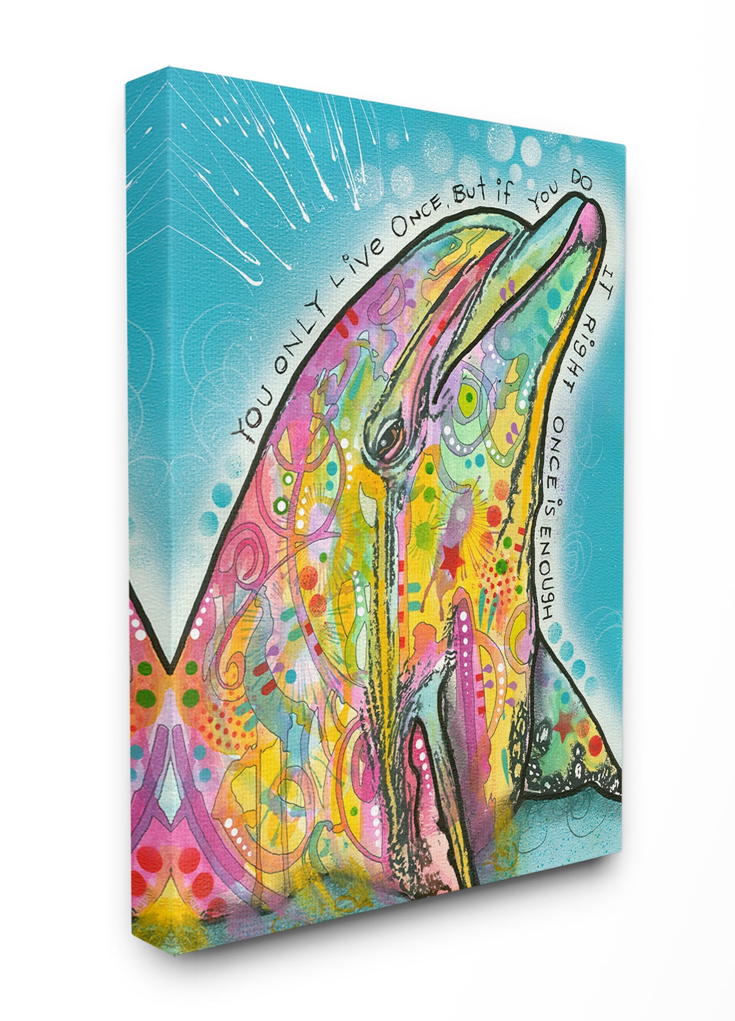 The Stupell Home Decor Live Once Surreal Rainbow Paint Splatter Dolphin Canvas Wall Art