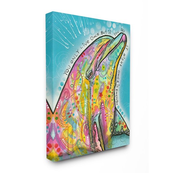 The Stupell Home Decor Live Once Surreal Rainbow Paint Splatter Dolphin Canvas Wall Art